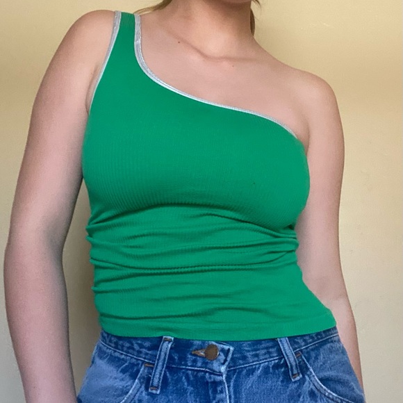 Green an silver one shoulder top - Picture 1 of 2